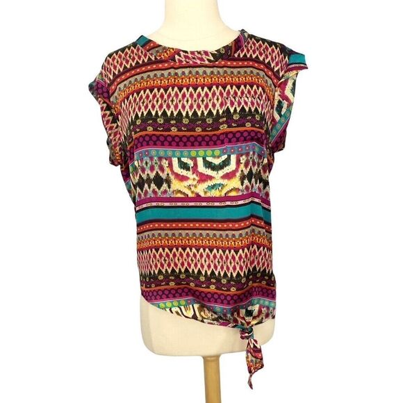 Hale Bob Anthropologie Blouse Sleeveless Top Multicolor Boho Size S Asymmetric - Picture 9 of 9